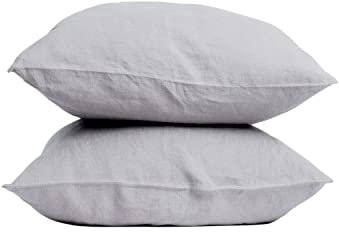 My Linen Home Kissenbezug 65x65 Leinen 2er Set | Hochwertiger Kopfkissenbezug in Hellgrau | 100% Stonewashed Leinen Bettwäsche | Made in EU | Antiallergisch & Hautverträglich