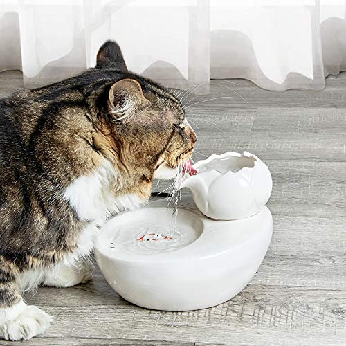 Bigyouzi - Fontana per gatti in ceramica, dispenser per acqua per animali, fiore di loto verticale, filtro di circolazione automatico, colore bianco