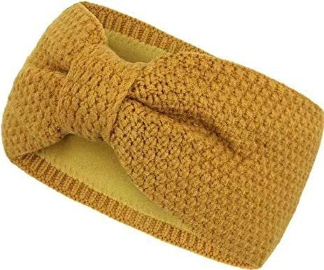 Gefüttertes Stirnband Haarband Ohrenwärmer für Damen und Mädchen, Strickmuster mit Schleife und weichem Fleece Innenfutter, SB1019X
