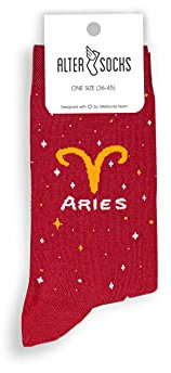 ALTER SOCKS Lustige Socken | Sternzeichen Socken Damen & Herren | Sternzeichen Widder Geschenk | Strümpfe Unisex Größe 36 – 45 (Widder (Aries))
