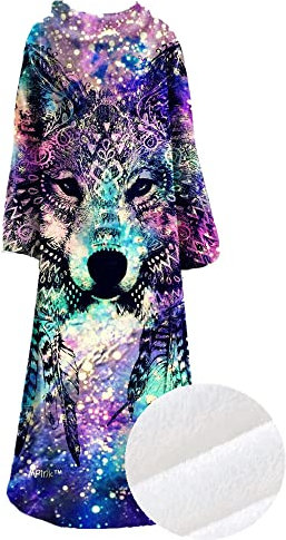 Tv Kuscheldecke Mit ärmeln Herren Damen Kinder Jungen Winter XXL Sofa Lazy TV-Decke Fleece 3d Wolf Löwe Motiv Ärmeldecke Tagesdecke Warmer Kuschel Poncho Decke Warm Weiche (Bunt,L 127x178 cm)