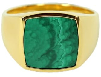 Sprezzi Fashion Herren Ring Siegelring mit Malachit Stein grün 925 Silber vergoldet massiv quadratisch eckig poliert glänzend | Männer-Schmuck aus Deutschland mit Geschenkbox (68)