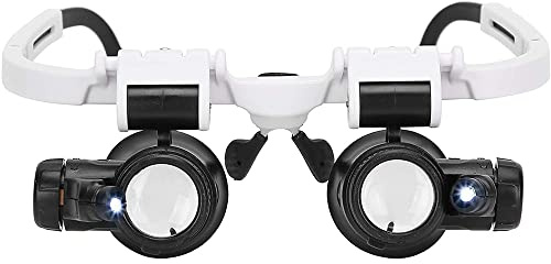 Tiardey Brillenlupe,8X 15x 23x Kopftragende Lupe mit LED-Licht Stirnband Vergr??erungslinse zum Lesen,Brillenlupe,Vergr??erungstattoo,Juwelierreparatur