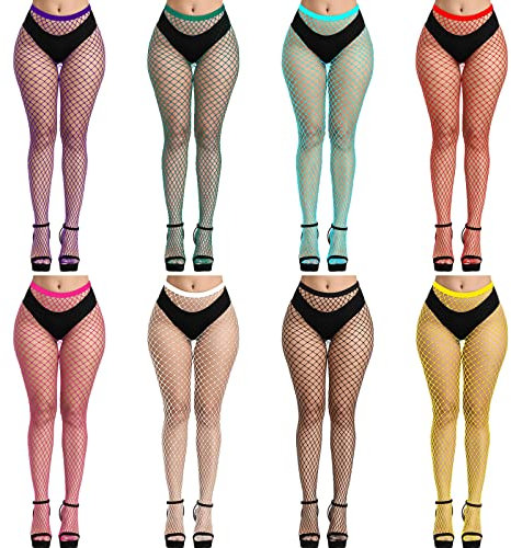 FEPITO 8 paires de bas résille colorés collants collants résille collants bas leggings pour femmes