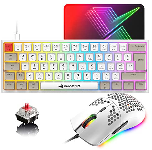 MAGIC-REFINER Layout 60% Gaming-Tastatur Und Maus-Set, RGB-Hintergrundbeleuchtung, Mechanische Tastatur, Leichte Gaming-Maus, 62 Tasten, USB-C-Kabel, Tastatur-Maus, 12000 DPI, Für Win/Mac/PC-Gamer
