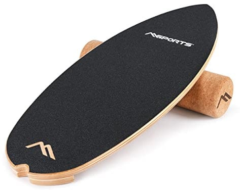 MSPORTS Surf Balance Board aus Holz/Balance Skateboard inkl. Rolle | Balance Board & Indoor Surfboard Trickboard und Gleichgewichtstrainer für Kinder und Erwachsene