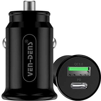 VEN-DENS Car Charger For Samsung Galaxy A14/A54 5G/A34//A13/A13 5G/A23/A23 5G/A25/A33 5G/A53 5G/A73, QC 3.0 & 18W PD Smallest Cigarette Lighter Dual Port USB + USB C Car Charger Adapter (BLACK)