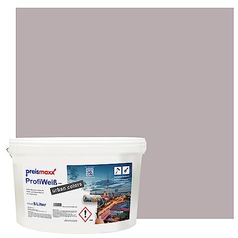Preismaxx Profiweiß Wandfarbe lila 5L, hohe Deckkraft, Dispersionsfarbe innen, Innenwandfarbe Raumfarbe mauve deckend, Deckkraftklasse 2, matt Innenfarbe Profi Qualität