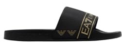 EA7 Men's Brand Stripe Sliders, Black/Gold, 7.5 UK