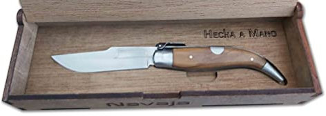 Navaja Teja Madera Natural Olivo 8,5 cm. Modelo Albacete Personalizada con tu Nombre. ALBAINOX