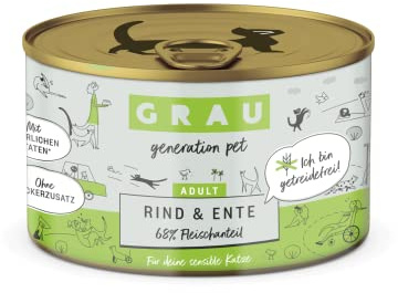 GRAU – das Original – Nassfutter für Katzen - Rind & Ente, 6er Pack (6 x 200 g), für Sensible Erwachsene Katzen