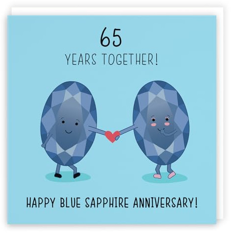 Hunts England - Large 65th Wedding Anniversary Card - Large Size - Blue Sapphire Anniversary - Crystal - Iconic Collection - Large - 210 x 210 mm - 65 Years Cute Card For Him, Her, Couples, etc.