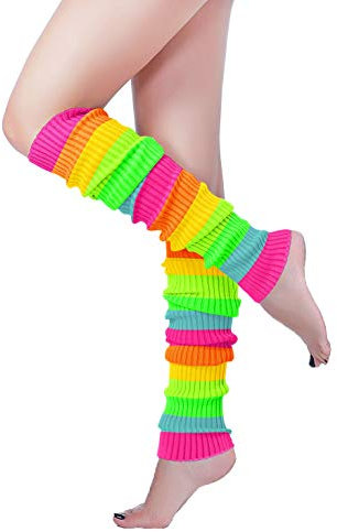 v28 Damen Mädchen Kostüm Spielen Beinstulpen Socken für Retro Disco Party Casual Outfit, Regenbogen, Medium