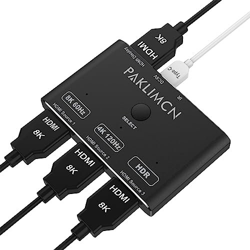 HDMI 2.1 Switch, 8K High-Speed 48Gbps Directional HDMI 2.1 Switcher, Supports 8K@60Hz 4K@120Hz, Compatible for PS5/PS4 Projectors Monitor Blu-Ray Player Xbox (3 in 1)