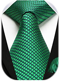 HISDERN Corbata a cuadros para hombre con pañuelo tejido clásico verde oscuro y conjunto de pañuelo de bolsillo para hombre