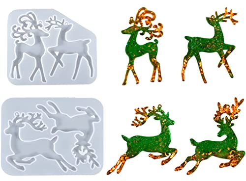 2 Pezzi Moldes Navidad Moldes De Resina De Navidad En Forma De Alce, Moldes De Silicona De Navidad Para Decoración De árbol De Navidad, Moldes De Resina Epoxi Moldes Silicona Navidad Con Forma Alce