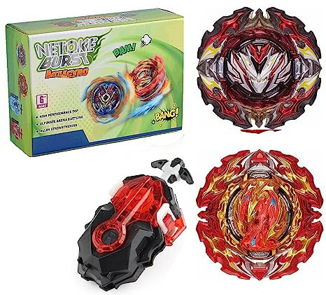Netoke Gyros Kreisel Set, 4D Metall Fusion Kampf Kreisel, Mit Battling B-184 Launcher LR Geschenk-Set, Modelle: B-195+B-191-02