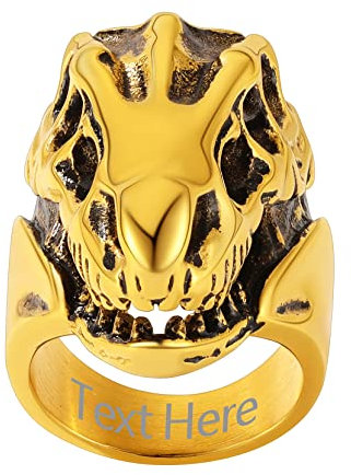 Richsteel personalisierter Dinosaurier Fingerring für Herren Männer Punk Gotik Dinosaurier Ring in Größe 65 Gold Dinosaurier Schmuck für Freunden Ehemann