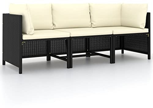 Gecheer 3-Sitzer Gartensofa mit Auflagen Loungesofa Rattansofa Couch Gartenmöbel Sofa Gartenbank Sitzbank Bank Lounge Poly Rattan Schwarz