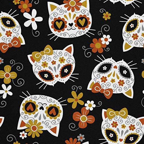 HEKO PANELS Stoff Oxford Meterware Canvas-Stoff Polyester Zum Nähen Nähstoffe Möbelstoffe Dekostoffe Wasserabweisend Blickdicht Katzen Dia De Los Muertos 1 Meter 155 x 100 cm, DX591