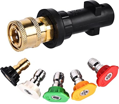 Pressure Washer Adapter Quick Connect: 1/4'' Quick Connect Adapter Fitting for Karcher K2-k3 Series, Pressure Washer Gun Adapter with 5 Power Washer Spray Nozzle Tips Multiple Degrees, 3600psi