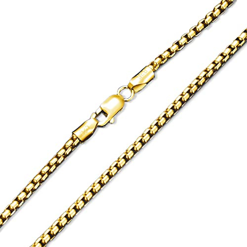 PDTJMTG Männer und Frauen Halskette Kette aus 925 Silber Vergoldet: 1 mm 1.5mm 2mm 2.5mm 3mm Venezianierkette Box Kettenbox Briolette 45 50 55 60 65 cm Link Silberkette Herren Damen