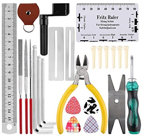 Kit de herramientas de reparación de guitarra, kit de herramientas de reparación de guitarra con bolsa de transporte, kit de herramientas de limpieza para ukelele, bajo, guitarra eléctrica, regalo