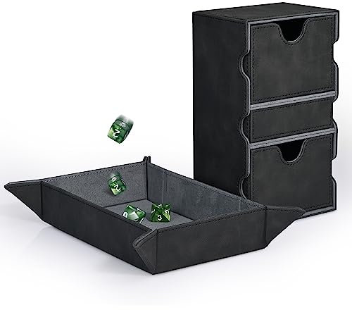 UAONO Deck Box mit Würfelbrett für MTG Karten, Sammelkarten Box mit 3 Trays Fits 200+ Double Sleeved Cards, Denim Deckboxen Deck Case für Magic Commander Yugioh PTCG(Black)