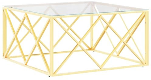 vidaXL Couchtisch, Beistelltisch mit viel Platz für Snacks Getränke, Sofatisch für Wohnzimmer, Tisch Kaffeetisch Telefontisch, Edelstahl Glas