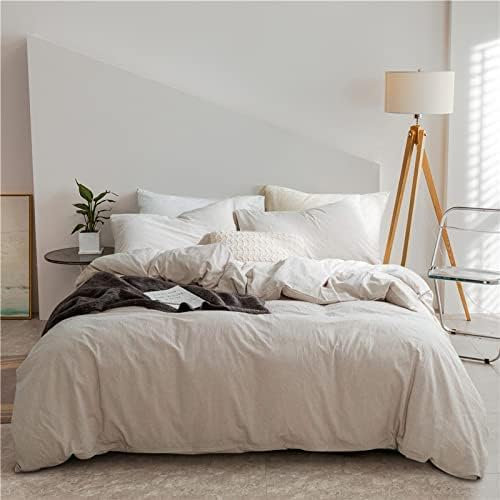 Omela Bettwäsche 200x200 Beige Creme 3 Teilig Microfaser Unifarben Bettbezug Weich und Bequem Bettwäsche Set Reißverschluss - 200 x 200 + 2 x 80 x 80 cm