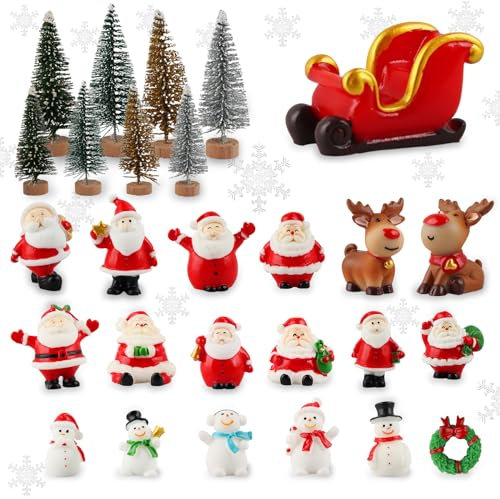 27 Stück Weihnachten Miniatur Ornamente Mini Weihnachten kleine Figuren,Weihnachten Miniatur Ornament Kits,Mini Weihnachtsdeko, Harz Garten Micro Landschaft Weihnachten Deko Mini-Weihnachtsschmuck-Set