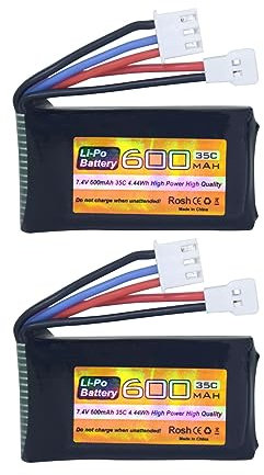 ZYGY 2PCS 7.4V 600mAh 35C 2S Batterie Li Molex Plug pour FMS FCX24 RC Car, Camion, Véhicule d'escalade électrique RC Batterie FCX24