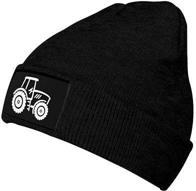 KWQDOZF Marineblaue Bauer-Traktor-Strickmütze mit Bündchen, locker gestrickte Totenkopfmütze, Schwarze Wintermütze für Männer und Frauen