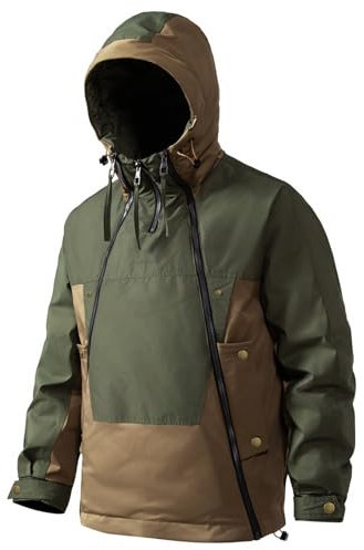 CUTTE Herren-Pufferjacke Kapuze Doppelreißverschluss Mantel mit Taschen Retro-Winter Warm Verdickt Winddicht Isolierte Jacke,Green,XXL