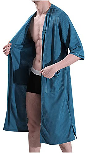 Terry Towelling Bathrobe Men Zip Shawl Dressing Gown Terry Spa Robe Asorbent Quick-drying Super Soft Light Toweling Robes Pockets Solid Long Bathrobe Loungewear and Nightwear Nightrobe Green XL