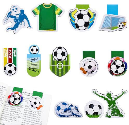 Vyuwast 12 Stück Magnetische Fußball-Lesezeichen Magnet Lesezeichen Fußball Lesezeichen Magnetisch Geschenke für Jungen/Mädchen, Fussballfans & Buchliebhaber