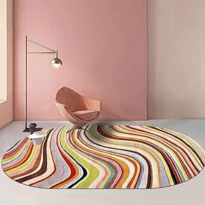 Modern Design Carpet Teppich Oval Kurzflor Teppich Bunte geschwungene Streifen der modernen Mode Korridor Schlafzimmer, Küche, Wohnzimmer Oval 110X180CM