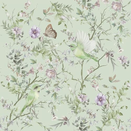 CHDITB Pflanzen Blume Tapete,Aquarell Tapete Blätter Blumen,Kolibri Vögel Fototapete,Schmetterlinge Blume Tapete Selbstklebende (17.3x118.1”),Wasserdicht Pflanzen Klebefolie Schlafzimmer Wohnzimmer