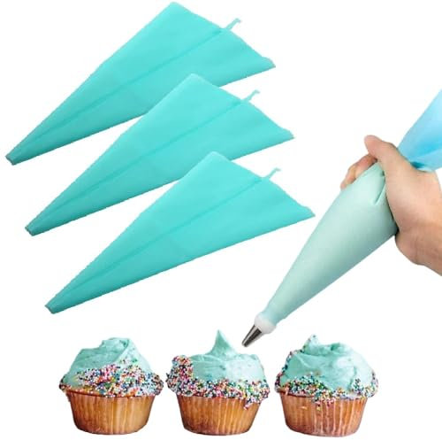 3 sac à poche in silicone (blu), riutilizzabili, riutilizzabili, riutilizzabili, per torte, cupcake e torte, senza beccucci, 3 diverse misure, per piping Bag