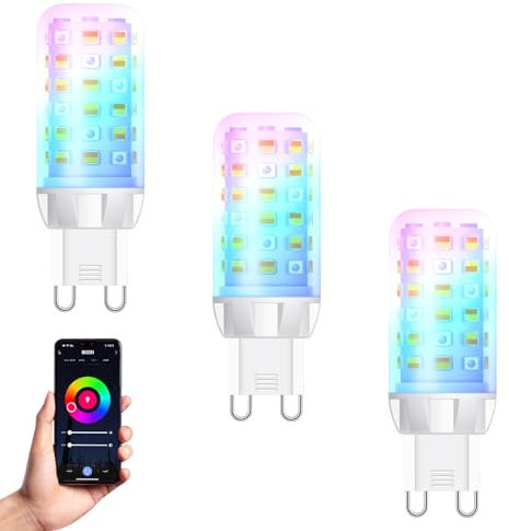 FECONN G9 Smart Bulb, Colour Changing Wi-Fi G9 Smart LED Bulbs with Music Sync, Compatible with Alexa, Google Home and Smart Life App, Dimmable, 3pack