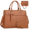 RAINSMORE Handtasche Damen Shopper Damen Groß 15.6 Zoll Laptoptasche Damen Wasserdicht PU Leder Arbeitstasche Umhängetasche mit Geldbörse 2-teiliges Set für Business Arbeit Schule Braun