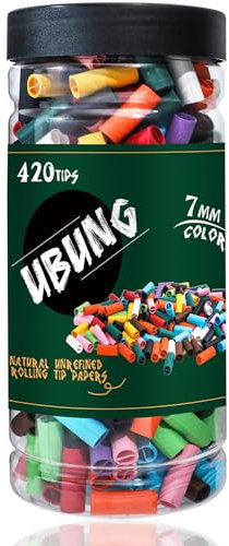 UBUNG Colorful Tips, 420 Pcs 11 colors, Ø7mm Pre Rolled Tips, Filter Tips Made with Unbleached Paper, Suitable for Most Pre Roll Machine and Rolling Papers