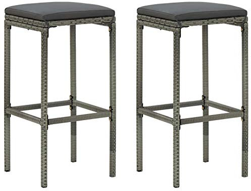 LAPOOH Barhocker mit Kissen 2 STK Barstuhl, Bar Chair, Bar Stools, Tresenstuhl, Barstool, Thekenhocker, Küchenhocker, Tresenhocker, Grau Poly Rattan