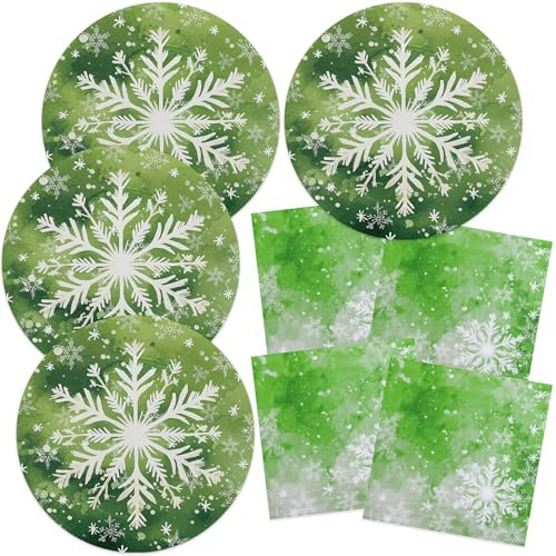HNH Platos de Navidad Cristal de Nieve Juego de 40 servilletas de papel de mesa Vajilla desechable para Navidad