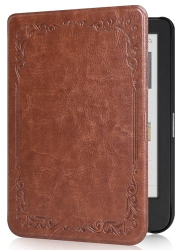 Tenano Étui en Tissu pour Kobo Clara Colour/BW/2E, Tolino Shine Colour/Shine 5/4, Housse de Protection avec Fonction Veille/Réveil Automatique, Brown