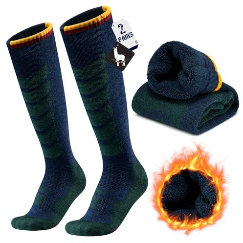ineepor 2 Paia Calze Sci in Lana Alpaca Per Uomo e Donna, Calzini Invernali Caldi a Compressione fino al Ginocchio per Sci, Snowboard e Sport Invernali, Escursionismo e Passeggiate, Taglia 35-51