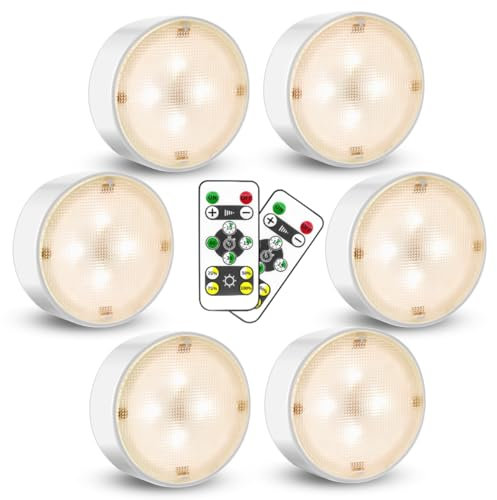 Led Schrankbeleuchtung Batterie, 6er Unterbauleuchte Küche mit Fernbedienung, Kabellos Schranklicht Batteriebetrieben, Dimmbar Spot Nachtlicht für Treppen Vitrine Schrank Halloween (4000K Weiß)