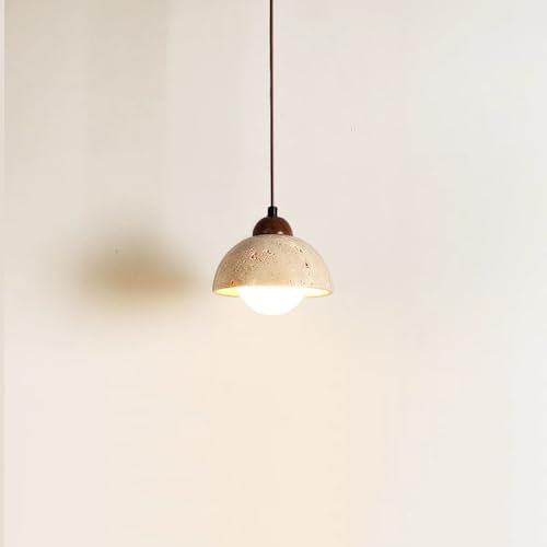 WFZRXFC Wabi-Sabi-Stein-Pendelleuchte im japanischen Stil, Beleuchtung für die Kücheninsel über dem Waschbecken, kleiner Kronleuchter aus natürlichem gelbem Travertin, für Nachttisch-/Arbeitszimmer-/E