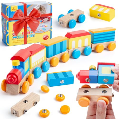 SEMKOTREE Bauklötze Holz Montessori Spielzeug ab 3 Jahre, Feinmotorik Holzbausteine mit Knöpfe, Sensory Play Werkzeug Kinder Motorikspielzeug, Holzspielzeug fur Junge Mädchen ab 3 4 5 6 Jahre