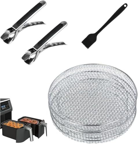 Generisch Estructura de airfryer cesta de acero inoxidable Air Fryer Rack de 3 capas apilable con 2 pinzas y 1 cepillo para horno a presión, freidora de aire, horno, olla a presión